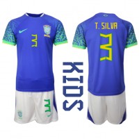 Brazília Thiago Silva #3 Vonkajší Detský futbalový dres MS 2022 Krátky Rukáv (+ trenírky)